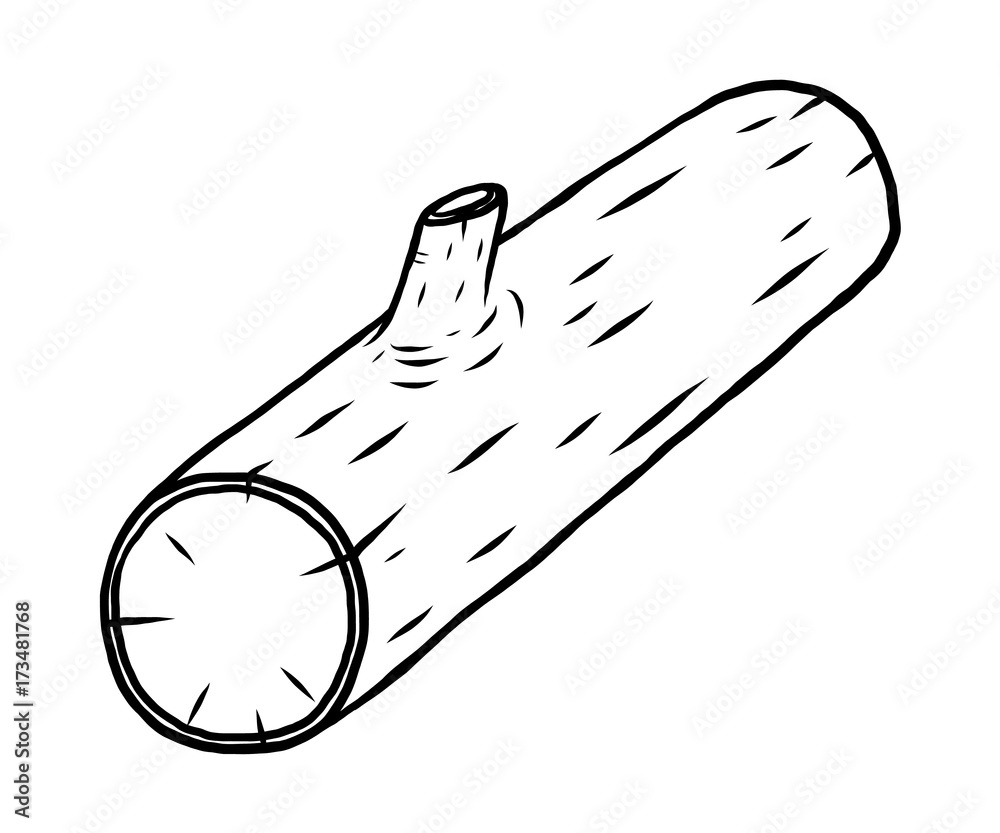 wooden log / cartoon vector and illustration, black and white, hand drawn,  sketch style, isolated on white background. Stock Vector | Adobe Stock, image size:1000x833