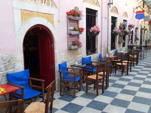 Street With Coffee Shop Ioannina Greece