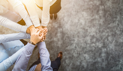 Fototapete - Stack of hands. Unity and teamwork concept.