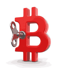 Poster - Bitcoin sign and winding key. Image with clipping path