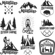 Set of mountain camp emblems. Outdoor tourism,camping, hiking.