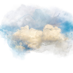 watercolor illustration of sky with cloud (retouch).