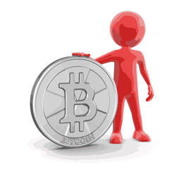 Poster - Silver bitcoin and man. Image with clipping path