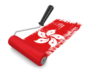 Wall Mural - Paint roller with flag of Hong Kong. Image with clipping path