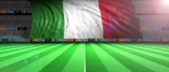 Wall Mural - Italy flag in an illuminated football field. 3d illustration