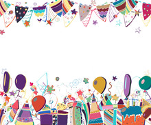 Vector Template For Birthday Party Greeting Card. Hand Drawn Illustration.
