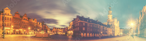 Obraz na płótnie wieczorna panorama Poznania, retro, styl vintage