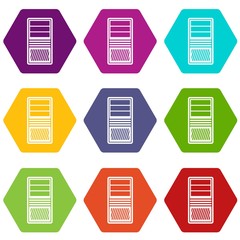 Poster - Black computer system unit icon set color hexahedron