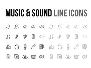 Fototapete - Music & sound vector line icon for app, mobile website responsive