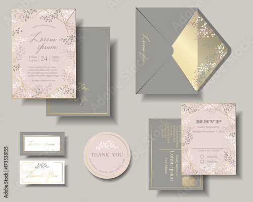 Set Of Wedding Invitation Card Pink And Gray Color Tone Set Of Wedding Invitation Card Pink And Gray Color Tone