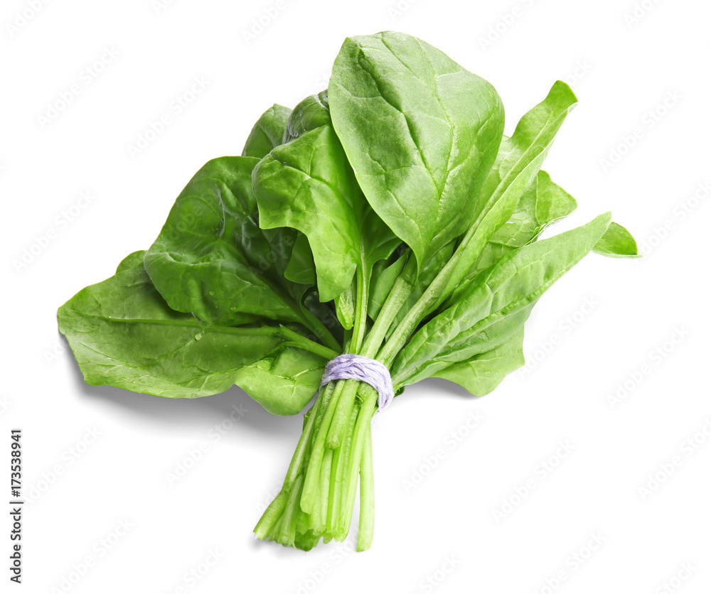 Fresh bunch of spinach on white background