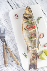 Poster - Baked sea bass with lime and chilli pepper