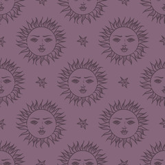 Wall Mural - hand drawn magic esoteric sun planet seamless pattern background star vector illustration
