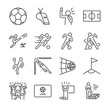 Soccer line icon set. Included the icons as football, ball, player, game, referee, cheer and more.