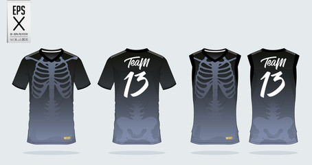 T-shirt sport design template for soccer jersey, football kit and tank top for basketball jersey. T-shirt uniform in front view and back view. Sportswear mock up for sport club. Vector Illustration. 