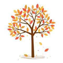 Wall Mural - Autumn tree with falling leaves on white background