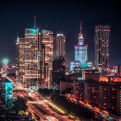 Poster - Warsaw downtown at night, Poland. City center