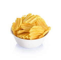 Wall Mural - Bowl with potato chips isolated on a white background.