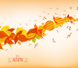 Vector Illustration of an autumn leaves and musical is my soul background