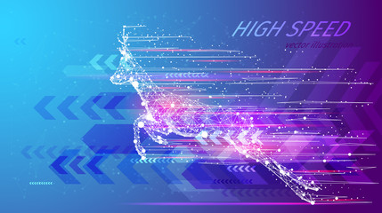 Aufkleber - High speed concept. Roe in the form of a starry sky or space, consisting of points, lines, and shapes in the form of planets, stars and the universe. Vector wireframe concept. Blue purple