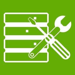 Poster - Database with screwdriverl and spanner icon green