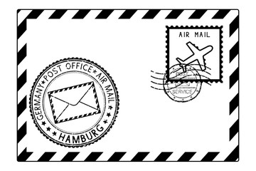 Canvas Print - Envelope black icon with postmarks. HAMBURG, Germany