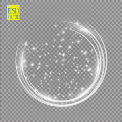 Wall Mural - vector light ring. round shiny frame with lights dust trail particles isolated on transparent backgr