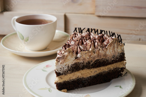 Zdjęcie XXL Ciasto czekoladowe i filiżankę herbaty