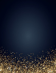 Wall Mural - Festive vertical Christmas and New Year background with gold glitter of stars. Vector illustration.