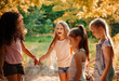 © svetabezu - Group of Kids Playing Cheerful Park Outdoors. Children Friendship Concept