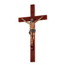 Jesus Christ On The Cross Old Wooden Isolated On White Background.