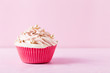 Cupcake on pink background with space for text