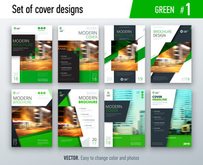 Wall Mural - Set of business cover design template in green color for brochure, report, catalog, magazine or booklet. Creative vector background concept