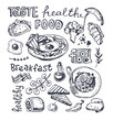 © jane55 - Hand drawn doodle food illustration. Big set Healthy food