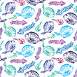 © jane55 - Hand drawn doodle illustration with fish, Squid, shrimp