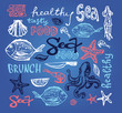 © jane55 - Hand drawn doodle illustration with fish, Squid, shrimp