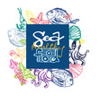 © jane55 - Hand drawn doodle illustration with fish, Squid, shrimp