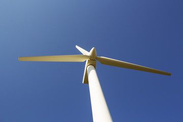 Wind turbines generating electricity with blue sky