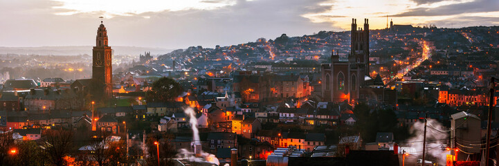 Sticker - Aerial view of Cork, Ireland at sunset