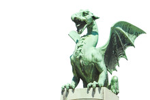 Ljubljana Dragon On A Dragon Bridge: The Symbol Of The City And The Nation - Concept Image On White Background For Easy Selection - Image With Copy Space