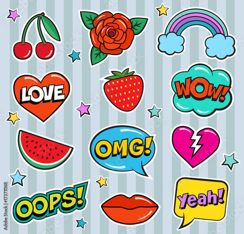 Cool Modern Colorful Patch Set On Gray Background Fashion