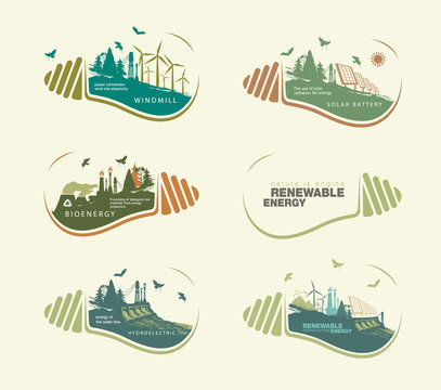 Renewable energy set of earth in bulb. The concept