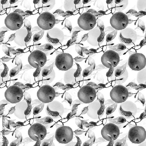 Monochrome seamless pattern with apple