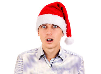 Canvas Print - Surprised Young Man in Santa Hat