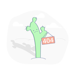 Fototapete - 404 Error Page or File not Found icon. Cute green Cactus with nameplate 404. Isolated UX UI vector illustration for web and mobile design