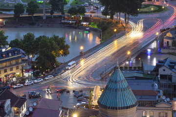 Wall Mural - car trails on the bridge in capital of Georgia