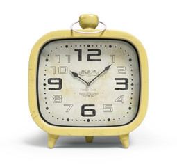 Retro alarm clock isolated on white background 3D rendering