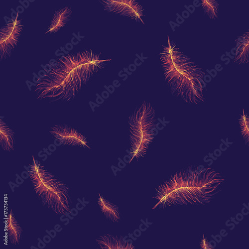 Watercolor Drawing Seamless Pattern Background Feathers Fire