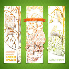 Wall Mural - Vector set of woodland vertical banners.