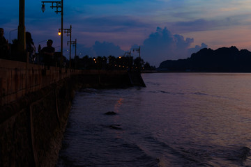 Wall Mural - bright colors at dawn on the beach at sunrise in the gulf of thailand.